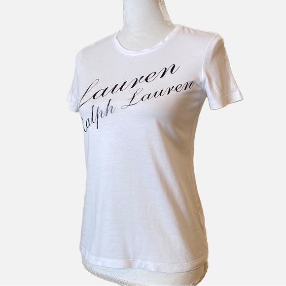 Lauren Ralph Lauren Logo Short Sleeve T-Shirt White with Cursive Lettering PXS - Picture 4 of 11